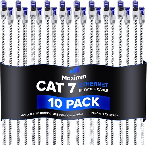 كابل إيثرنت مسطح Maximm Cat7، 25 قدمًا، 600 ميجاهرتز، محمي RJ45، أحمر، 10 حزم in Kuwait