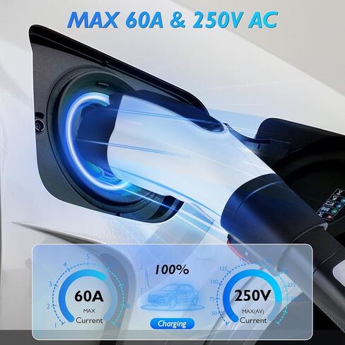 محول Tesla إلى J1772، محول شاحن Tesla إلى J1772، محول شحن J1772 EVs مع قفل أمان، بحد أقصى 60 أمبير/250 فولت تيار متردد، مقاوم للماء، محمول، مناسب لموصل Tesla المحمول in Kuwait