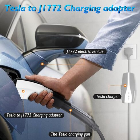 محول Tesla إلى J1772، محول شاحن Tesla إلى J1772، محول شحن J1772 EVs مع قفل أمان، بحد أقصى 60 أمبير/250 فولت تيار متردد، مقاوم للماء، محمول، مناسب لموصل Tesla المحمول in Kuwait