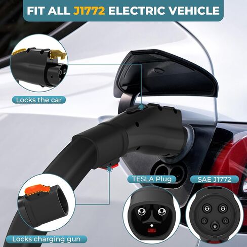 PowerBear Tesla to J1772 Adapter, Max 60A/250V AC, Tesla to J1772 Charging Adapter with Security Lock for J1772 EVs, Compatible with Tesla Wall Connector/Destination Chargers/Mobile Connectors in Kuwait