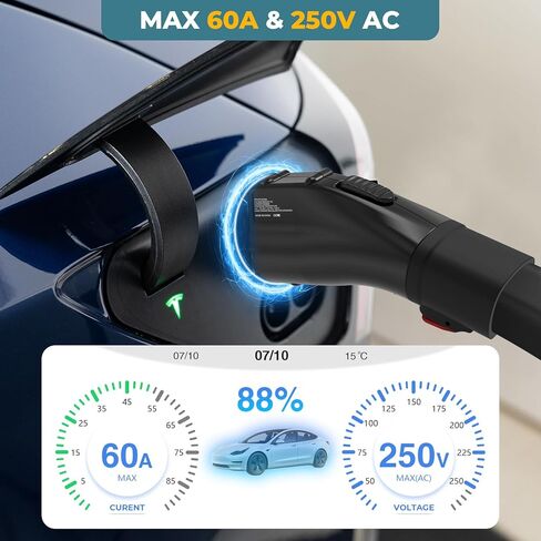 PowerBear Tesla to J1772 Adapter, Max 60A/250V AC, Tesla to J1772 Charging Adapter with Security Lock for J1772 EVs, Compatible with Tesla Wall Connector/Destination Chargers/Mobile Connectors in Kuwait
