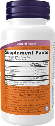 NOW Supplements, D-Mannose 500 mg, Non-GMO Project Verified, Healthy Urinary Tract*, 60 Veg Capsules in Saudi Arabia