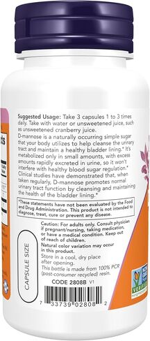 NOW Supplements, D-Mannose 500 mg, Non-GMO Project Verified, Healthy Urinary Tract*, 60 Veg Capsules in Saudi Arabia
