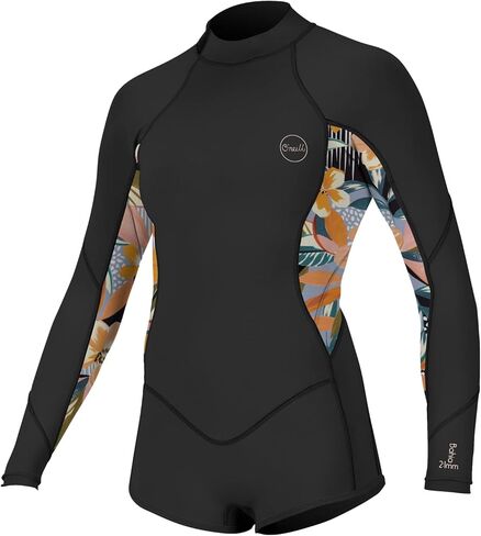 بدلة ركوب الأمواج للفتيات باهيا 2/1 مم بسحاب خلفي وأكمام طويلة، أسود/ديميفلور/ديميفلور، 8 in Kuwait