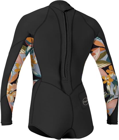 بدلة ركوب الأمواج للفتيات باهيا 2/1 مم بسحاب خلفي وأكمام طويلة، أسود/ديميفلور/ديميفلور، 8 in Kuwait