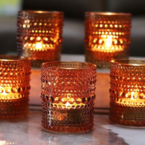 12 PCS Votive Candle Holders Amber Glass Hobnail Tealight Candle Holders for Fall Decor, Halloween, Weddings, Birthday Table Centerpiece Decorations in Kuwait