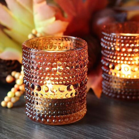 12 PCS Votive Candle Holders Amber Glass Hobnail Tealight Candle Holders for Fall Decor, Halloween, Weddings, Birthday Table Centerpiece Decorations in Kuwait