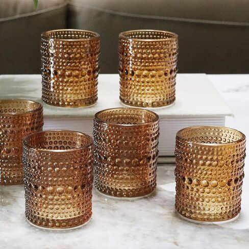 12 PCS Votive Candle Holders Amber Glass Hobnail Tealight Candle Holders for Fall Decor, Halloween, Weddings, Birthday Table Centerpiece Decorations in Kuwait