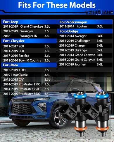 حاقن وقود مطور 0280158233 مناسب لـ: -Jeep Grand Cherokee Wrangler JK لـ: -Dodge Challenger Avenger Journey لـ: -Chrysler لـ: -Ram 3.6L 2011-2019 (قطعة واحدة) in Kuwait