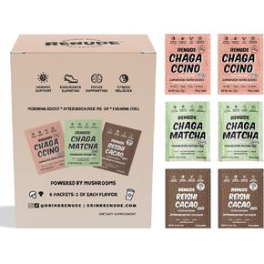 Renude Chagaccino - Wild-Foraged Chaga Mushroom Coffee - Adaptogen Energy Boost Powder - Natural Beauty & Immune Support - Vegan, Keto, Zero Calorie Mushroom Blend Powder (10 Servings)