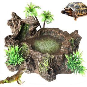 PINVNBY Resin Reptile Platform Artificial Tree Trunk Reptile Tank Decor Food Water Dish Bowl for Bearded Dragon,Lizard, Gecko, Water Frog,Snake（1 Pcs） in Saudi Arabia