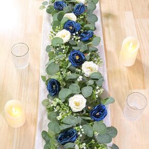 TOCHGREEN 2 Pack 13Ft Artificial Eucalyptus Flower Garland with Pink Roses, Fake Rose Flower Greenery Garland Floral Vines for Wedding Home Party Table Runner Decor (4PCS, Pink) in Saudi Arabia