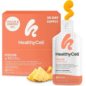 Healthycell Focus + Recall, Brain Boost Supplement Liquid Gel, Nootropics for Focus, Memory, Concentration, Alertness, Brain Health, Phosphatidylserine, Theanine, MCT, Omega 3, MICROGEL (30 Gel Packs)