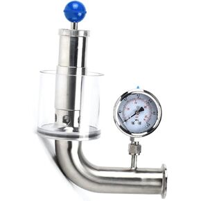 QiiMii SS304 Sanitary 1.5" Tri Clamp Adjustable Pressure Relief Safety Valve with Pressure Gauge
