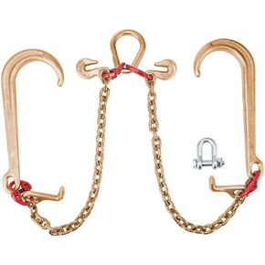 VEVOR V Bridle Chain, 5/16 in x 2 ft Bridle Tow Chain, Grade 80 V-Bridle Transport Chain, 9260 Lbs Break Strength with TJ Hooks and Crab Hooks, Heavy Duty Pear Link Connector and Chain Shorteners