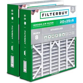 Filterbuy 20x25x6 Air Filter MERV 8 Dust Defense (2-Pack), Pleated HVAC AC Furnace Air Filters Replacement for Aprilaire Space-Gard 201 / Models 2200 and 2250 (Actual Size: 19.75 x 24.25 x 5.88 Inches)