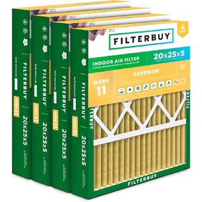 Filterbuy 20x25x5 Air Filter MERV 11 Allergen Defense (4-Pack), Pleated HVAC AC Furnace Air Filters Replacement for Honeywell FC100A1037, Lennox X6673, Carrier EXPXXFIL0020, Bryant, Day & Night, and Payne (Actual Size: 19.88 x 24.75 x 4.38 Inches)