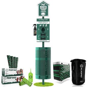 Dog Waste Station Outdoor Pet Waste Station, Trash Can with Bag Dispenser, Commercial Dog Poop Station with 400 Roll - 200 Pull Bags & 50 Can Liners, Dog Waste Disposal System for Backyard, Park & HOA in Kuwait