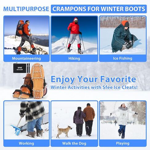 Sfee Crampons Ice Cleats for Shoes and Boots, Stainless Steel Chains Ice Grippers for Shoes and Boots Non Slip Gripper Spikes, Traction Cleats for Snow and Ice, Hiking, Walking, Climbing, Ice Fishing in Kuwait