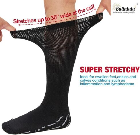 Bulinlulu Extra Width Non Slip Wide Socks for Swollen Feet-Super Extra Width Diabetic Edema Socks, Cast Sock, Hospital Socks with Grips for Men, Extra Width Lymphedema Socks-4 Purple in Kuwait
