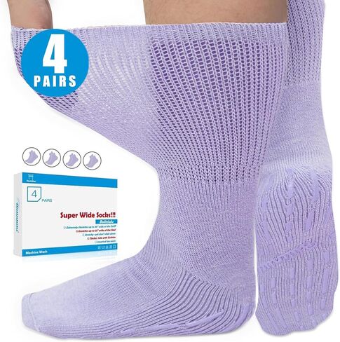 Bulinlulu Extra Width Non Slip Wide Socks for Swollen Feet-Super Extra Width Diabetic Edema Socks, Cast Sock, Hospital Socks with Grips for Men, Extra Width Lymphedema Socks-4 Purple in Kuwait