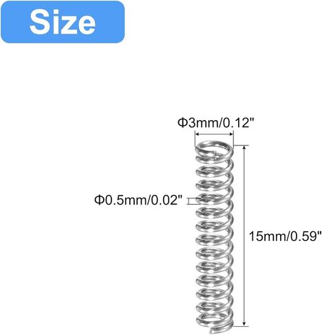 زنبرك ضغط uxcell، 5 قطع 304 من الفولاذ المقاوم للصدأ، 5 مم OD، حجم سلك 0.5 مم، طول حر 25 مم، لون فضي in Kuwait