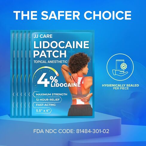 JJ CARE Lidocaine Patches [Pack of 30], 4% Lidocaine Pain Patches Maximum Strength, 4" x 5.5" Lidocaine Back Pain Relief Patches for Fast Numbing of Aches, Pains, Back, Neck, Shoulder, Muscle Soreness in Kuwait