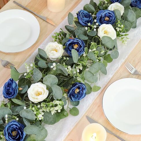 TOCHGREEN 2 Pack 13Ft Artificial Eucalyptus Flower Garland with Pink Roses, Fake Rose Flower Greenery Garland Floral Vines for Wedding Home Party Table Runner Decor (4PCS, Pink) in Saudi Arabia