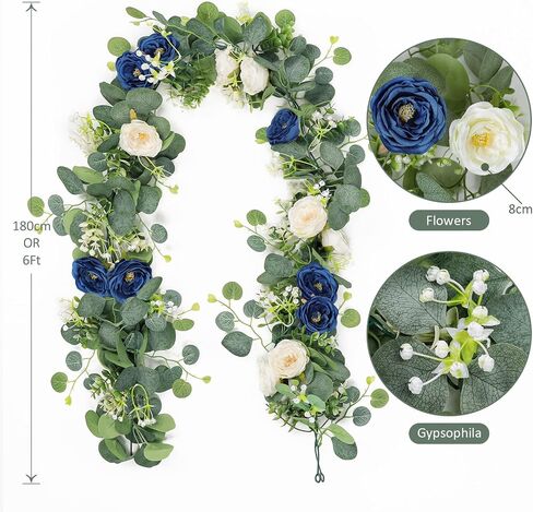 TOCHGREEN 2 Pack 13Ft Artificial Eucalyptus Flower Garland with Pink Roses, Fake Rose Flower Greenery Garland Floral Vines for Wedding Home Party Table Runner Decor (4PCS, Pink) in Saudi Arabia