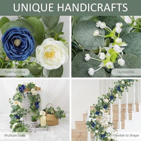 TOCHGREEN 2 Pack 13Ft Artificial Eucalyptus Flower Garland with Pink Roses, Fake Rose Flower Greenery Garland Floral Vines for Wedding Home Party Table Runner Decor (4PCS, Pink) in Saudi Arabia