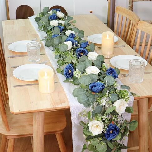 TOCHGREEN 2 Pack 13Ft Artificial Eucalyptus Flower Garland with Pink Roses, Fake Rose Flower Greenery Garland Floral Vines for Wedding Home Party Table Runner Decor (4PCS, Pink) in Saudi Arabia