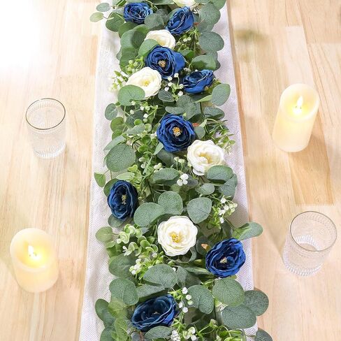 TOCHGREEN 2 Pack 13Ft Artificial Eucalyptus Flower Garland with Pink Roses, Fake Rose Flower Greenery Garland Floral Vines for Wedding Home Party Table Runner Decor (4PCS, Pink) in Saudi Arabia
