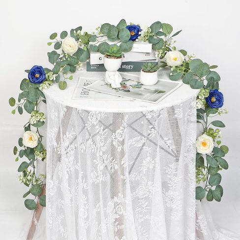 TOCHGREEN 2 Pack 13Ft Artificial Eucalyptus Flower Garland with Pink Roses, Fake Rose Flower Greenery Garland Floral Vines for Wedding Home Party Table Runner Decor (4PCS, Pink) in Saudi Arabia