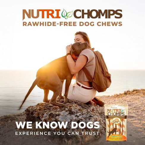 مضغ NutriChomps للكلاب بحجم 5 بوصات، سهل الهضم، مكافآت للكلاب خالية من الجلود الخام، نكهة زبدة الفول السوداني الحقيقية ونكهة الدجاج الحقيقية (NT112V) - 10 قطع (عبوة من قطعتين) in Kuwait