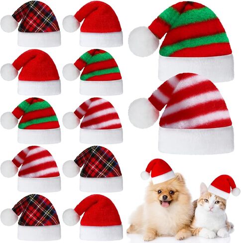 Frienda 12 Pieces Dog Santa Hat PET Christmas Hat Soft Plush Cat Hat Pet Costumes for Small Dog Cat Puppy Christmas Supplies (Mixed Pattern) in Saudi Arabia