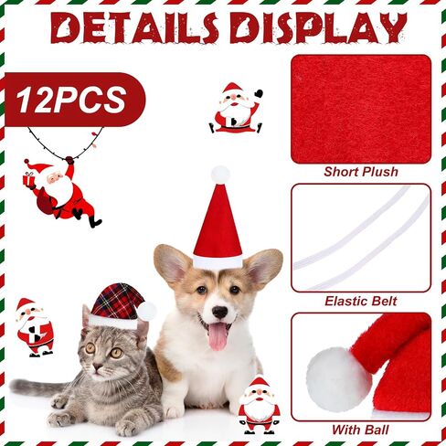 Frienda 12 Pieces Dog Santa Hat PET Christmas Hat Soft Plush Cat Hat Pet Costumes for Small Dog Cat Puppy Christmas Supplies (Mixed Pattern) in Saudi Arabia