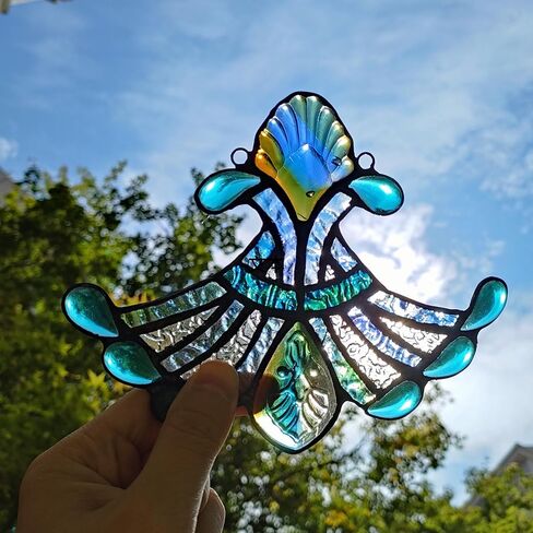 Alivagar زجاج ملون تيفاني نمط زهرة نافذة معلقة صائد الشمس (أزرق) in Kuwait