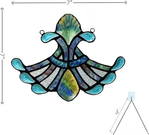 Alivagar زجاج ملون تيفاني نمط زهرة نافذة معلقة صائد الشمس (أزرق) in Kuwait