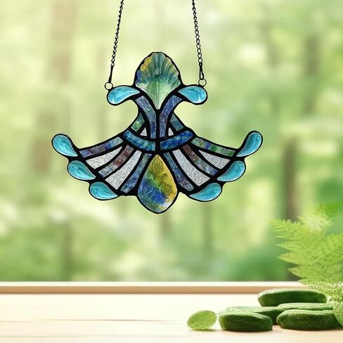 Alivagar زجاج ملون تيفاني نمط زهرة نافذة معلقة صائد الشمس (أزرق) in Kuwait