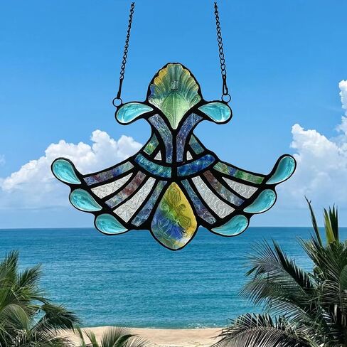 Alivagar زجاج ملون تيفاني نمط زهرة نافذة معلقة صائد الشمس (أزرق) in Kuwait
