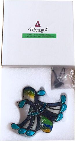 Alivagar زجاج ملون تيفاني نمط زهرة نافذة معلقة صائد الشمس (أزرق) in Kuwait