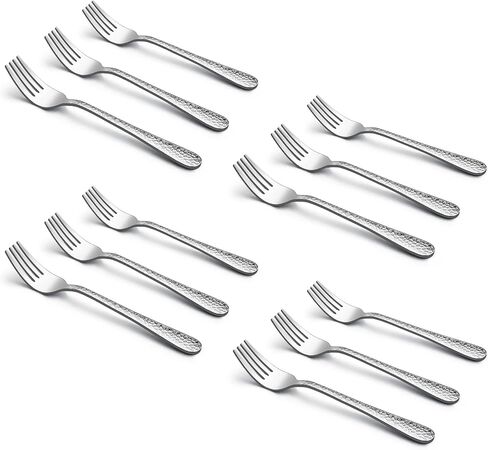 LIANYU 12 Pieces Children Stainless Steel Fork, Cute Kids Toddler Forks, Children Silverware Flatware Set, Kids Children Cutlery Set, Small Kid Utensil for Self Feeding, Mini Salad Fork in Kuwait