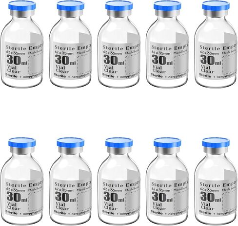 Biocomma 10pcs 10ml Sterile Empty Vial with Plastic Aluminum Flip Off Caps，Penicillin Bottle 20mm Crimp Top Sterile Transparent Borosilicate Lab Sample Vial (Transparent) in Kuwait
