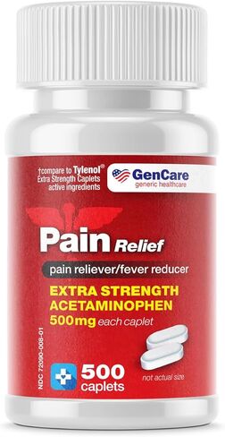 GenCare - أسيتامينوفين لتخفيف الآلام بقوة إضافية 500 ملغ (300 كبسولة) - تخفيف الأعراض المتعددة للصداع والجيوب الأنفية والتهاب المفاصل وآلام الظهر وآلام العضلات وألم الأسنان ومخفض الحمى in Kuwait