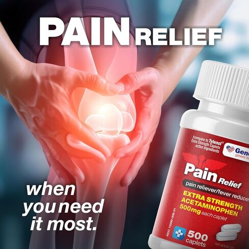 GenCare - أسيتامينوفين لتخفيف الآلام بقوة إضافية 500 ملغ (300 كبسولة) - تخفيف الأعراض المتعددة للصداع والجيوب الأنفية والتهاب المفاصل وآلام الظهر وآلام العضلات وألم الأسنان ومخفض الحمى in Kuwait