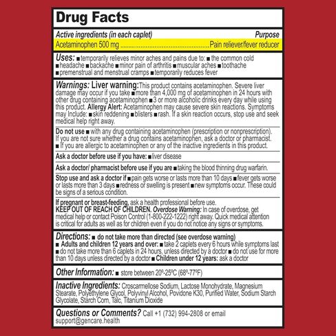 GenCare - أسيتامينوفين لتخفيف الآلام بقوة إضافية 500 ملغ (300 كبسولة) - تخفيف الأعراض المتعددة للصداع والجيوب الأنفية والتهاب المفاصل وآلام الظهر وآلام العضلات وألم الأسنان ومخفض الحمى in Kuwait