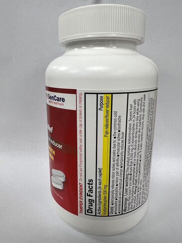 GenCare - أسيتامينوفين لتخفيف الآلام بقوة إضافية 500 ملغ (300 كبسولة) - تخفيف الأعراض المتعددة للصداع والجيوب الأنفية والتهاب المفاصل وآلام الظهر وآلام العضلات وألم الأسنان ومخفض الحمى in Kuwait