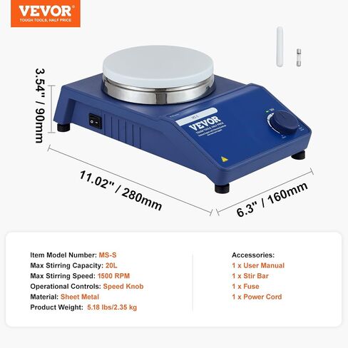 VEVOR لوح تسخين مغناطيسي، سعة التحريك 2000 مل بحد أقصى 572 درجة فهرنهايت لوح تسخين محرك مغناطيسي 200-2000 دورة في الدقيقة خلاط مغناطيسي مع حامل دعم شريط تحريك لكلية المختبر in Saudi Arabia