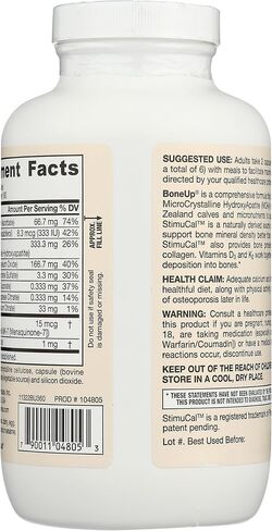 Jarrow Formulas BoneUp - 360 Capsules - Micronutrient Formula for Bone Health - Includes Natural Sources of Vitamin D3 , Vitamin K2 ( as MK-7 ) & Calcium - 180 Servings Packaging may vary in Saudi Arabia