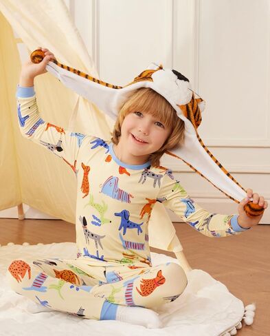 babee Reshinee bamboo Baby Boys Pajama Sets 2-8Y Toddler Kids Girls 2pcs Long-Sleeve Snug fit Sleepwear Pjs Dinosaur in Kuwait